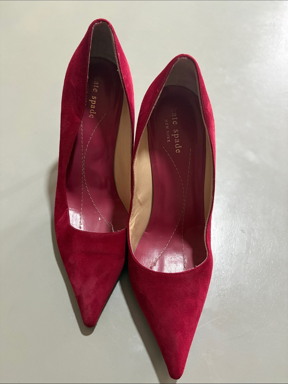 kate spade Red Suede Pointed Toe Pumps, 3.75” heel